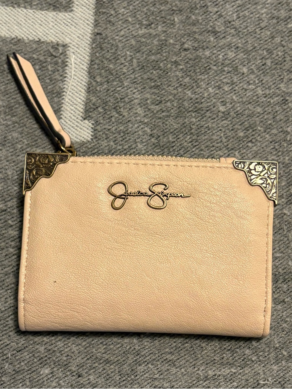 Jessica Simpson Blush Pink Zip-Around Wristlet with Gold Accents